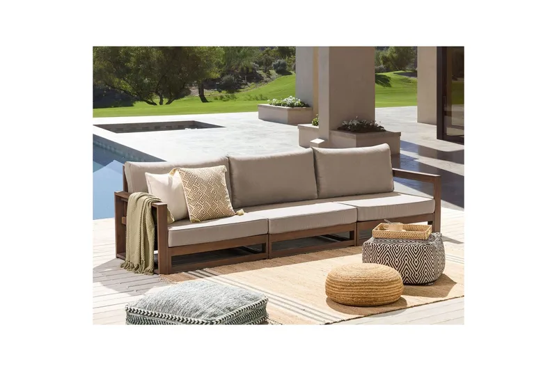 3-sitssoffa Timor Mörkt trä/grått/beige, Ja - Mörkt trä/grått/beige, Ja - Utemöbler & utemiljö - Utesoffa - Trädgårdssoffa