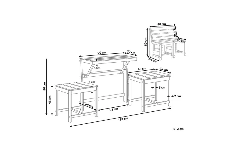 Caféset med konvertibel trädgårdsbänk Tuenno - Utemöbler & utemiljö - Utesoffa - Trädgårdsbänk & utebänk