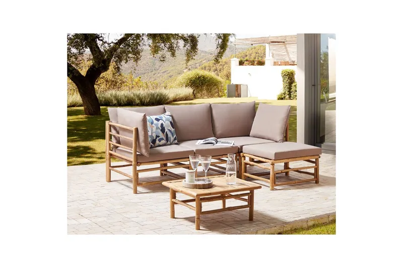 Hörnsoffa Cerreto Beige/ljust trä, 4-Sits - Beige/ljust trä, 4-Sits - Utemöbler & utemiljö - Loungemöbler - Loungeset & loungegrupp