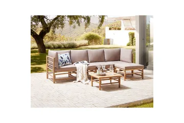 Hörnsoffa Cerreto Beige/ljust trä, 5-Sits - Beige/ljust trä, 5-Sits - Utemöbler & utemiljö - Loungemöbler - Loungeset & loungegrupp