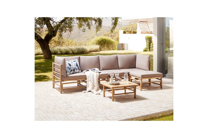 Hörnsoffa Cerreto Beige/ljust trä, 5-Sits - Beige/ljust trä, 5-Sits - Utemöbler & utemiljö - Loungemöbler - Loungeset & loungegrupp