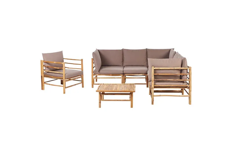 Hörnsoffa Cerreto Beige/ljust trä, 6-Sits, Beige/ljust trä, 6-Sits