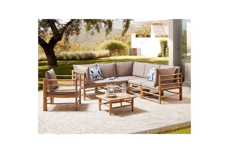 Hörnsoffa Cerreto Beige/ljust trä, 6-Sits - Beige/ljust trä, 6-Sits - Utemöbler & utemiljö - Utesoffa - Trädgårdssoffa