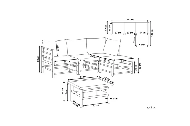 Hörnsoffa Cerreto Vit/ljust trä, 4-Sits - Vit/ljust trä, 4-Sits - Utemöbler & utemiljö - Loungemöbler - Loungeset & loungegrupp