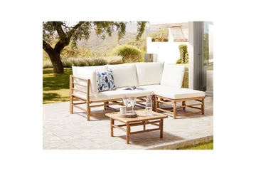 Hörnsoffa Cerreto Vit/ljust trä, 4-Sits - Vit/ljust trä, 4-Sits - Utemöbler & utemiljö - Loungemöbler - Loungeset & loungegrupp