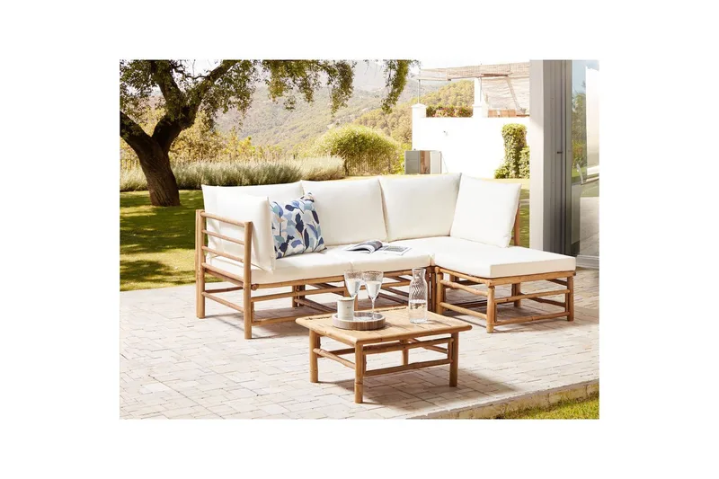 Hörnsoffa Cerreto Vit/ljust trä, 4-Sits - Vit/ljust trä, 4-Sits - Utemöbler & utemiljö - Loungemöbler - Loungeset & loungegrupp