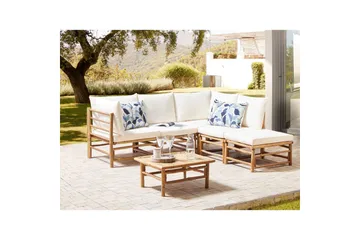 Hörnsoffa Cerreto Vit/ljust trä, 5-Sits - Vit/ljust trä, 5-Sits - Utemöbler & utemiljö - Loungemöbler - Loungeset & loungegrupp