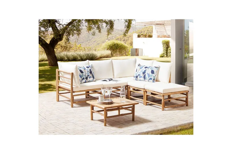 Hörnsoffa Cerreto Vit/ljust trä, 5-Sits - Vit/ljust trä, 5-Sits - Utemöbler & utemiljö - Loungemöbler - Loungeset & loungegrupp