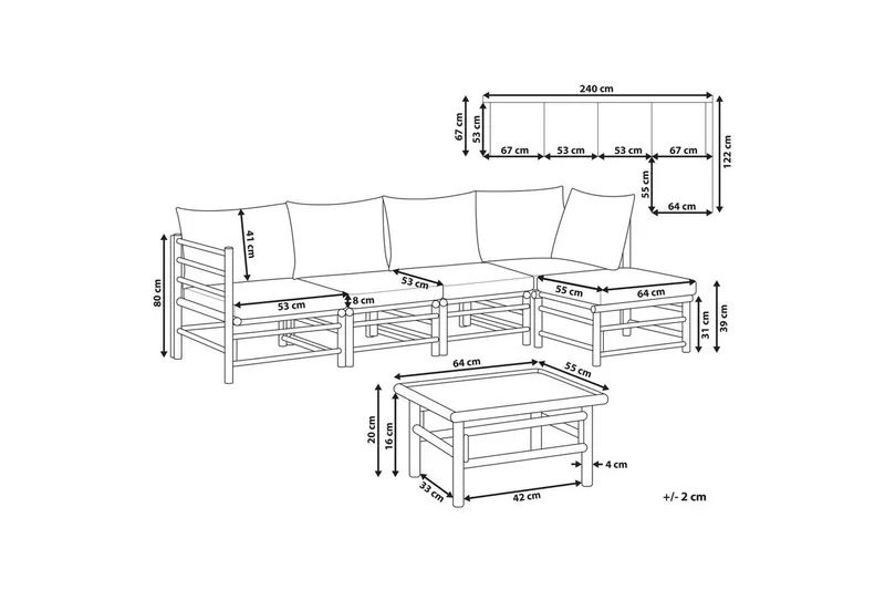Hörnsoffa Cerreto Vit/ljust trä, 5-Sits - Vit/ljust trä, 5-Sits - Utemöbler & utemiljö - Loungemöbler - Loungeset & loungegrupp