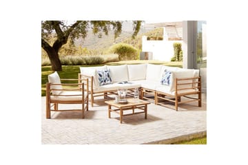 Hörnsoffa Cerreto Vit/ljust trä, 6-Sits - Vit/ljust trä, 6-Sits - Utemöbler & utemiljö - Loungemöbler - Loungeset & loungegrupp