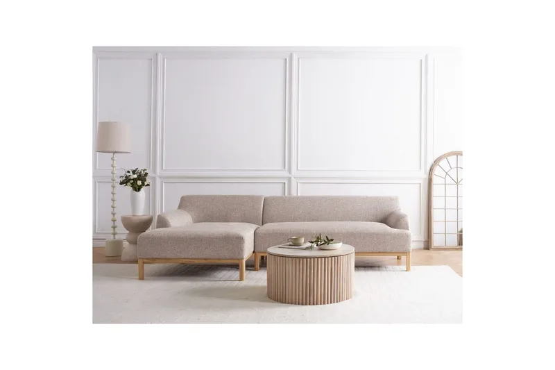 Hörnsoffa Sosjo Brunt, ljust trä, Högervänd - Brunt, ljust trä, Högervänd - Möbler - Soffa - Hörnsoffa - Hörnsoffa med divan