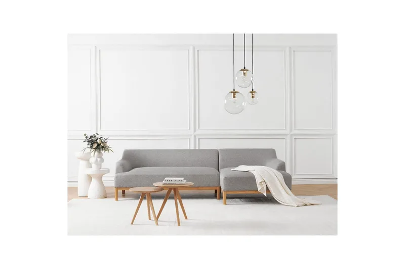 Hörnsoffa Sosjo Grå, ljust trä, Vänstervänd - Grå, ljust trä, Vänstervänd - Möbler - Soffa - Hörnsoffa - Hörnsoffa med divan