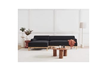 Hörnsoffa Sosjo Svart, ljust trä, Högervänd - Svart, ljust trä, Högervänd - Utemöbler & utemiljö - Utesoffa - Trädgårdssoffa