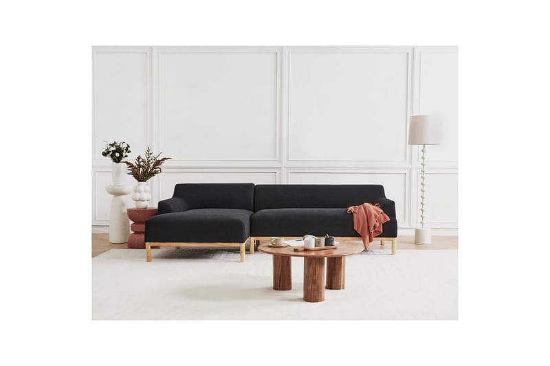 Hörnsoffa Sosjo Svart, ljust trä, Högervänd - Svart, ljust trä, Högervänd - Utemöbler & utemiljö - Utesoffa - Trädgårdssoffa