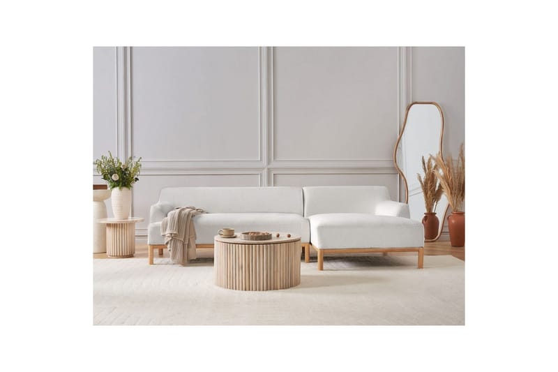 Hörnsoffa Sosjo Vit, ljust trä, Vänstervänd - Vit, ljust trä, Vänstervänd - Möbler - Soffa - Hörnsoffa - Hörnsoffa med divan