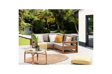 Hörnsoffa Timor Ljus trä/grått/beige, Ja - Ljus trä/grått/beige, Ja - Utemöbler & utemiljö - Utesoffa - Trädgårdssoffa