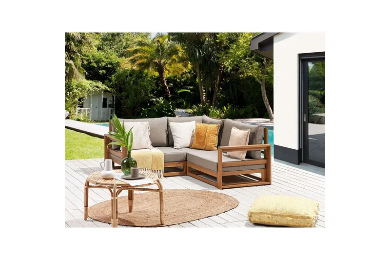 Hörnsoffa Timor Ljus trä/grått/beige, Ja - Ljus trä/grått/beige, Ja - Utemöbler & utemiljö - Utesoffa - Trädgårdssoffa