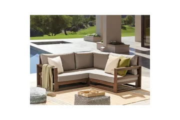 Hörnsoffa Timor Mörkt trä/grått/beige, Ja - Mörkt trä/grått/beige, Ja - Utemöbler & utemiljö - Utesoffa - Trädgårdssoffa