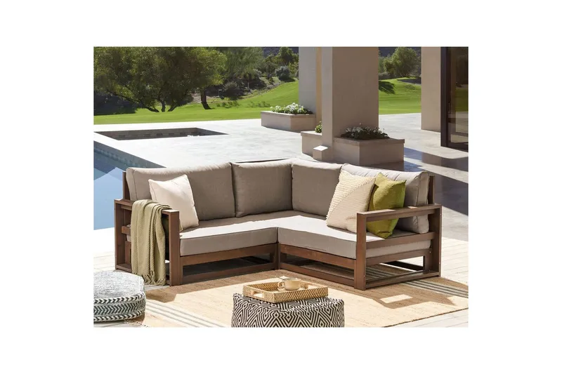 Hörnsoffa Timor Mörkt trä/grått/beige, Ja - Mörkt trä/grått/beige, Ja - Utemöbler & utemiljö - Utesoffa - Trädgårdssoffa