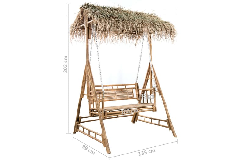 2-sits hammock med palmblad och dyna bambu 202 cm - Brun - Hammock