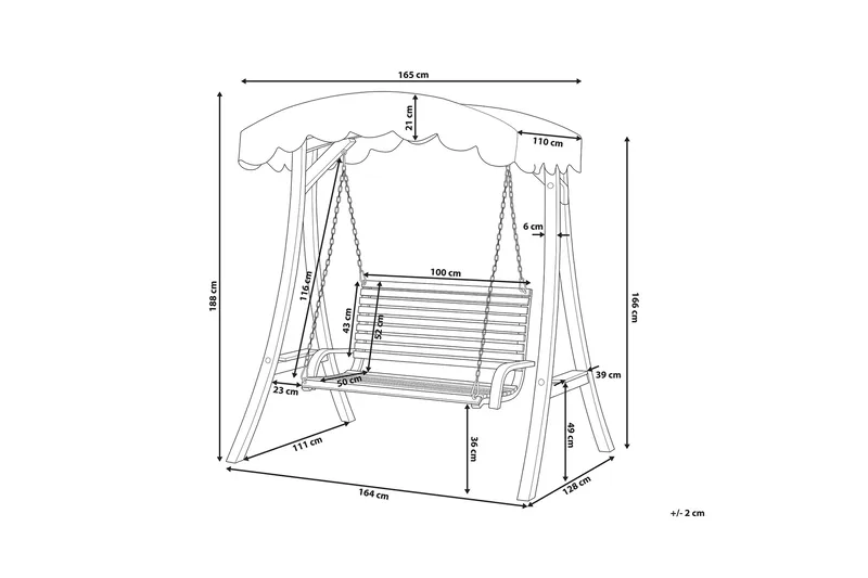 Andria Hängsoffa 164 cm - Trä/Natur - Utemöbler & utemiljö - Utesoffa - Hammock