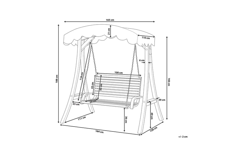 Andria Hängsoffa 164 cm - Trä/Natur - Utemöbler & utemiljö - Utesoffa - Hammock
