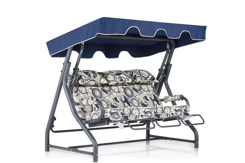 Icterina 3-sits Hammock med Tak, Vit/Mörkblå