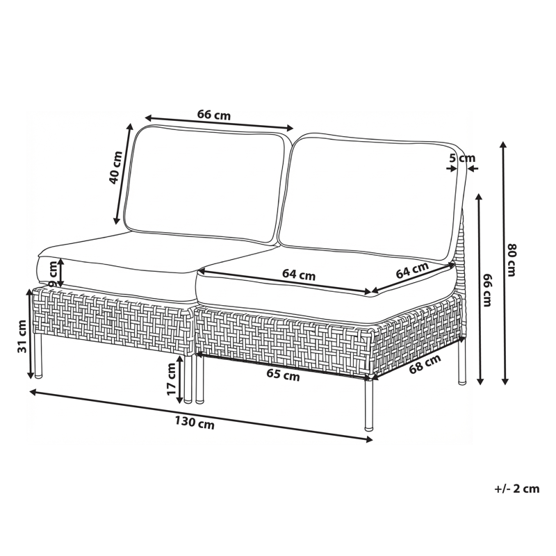 Soffa utomhus 2-Sits Omegana Utan Armstöd Konstrotting - Beige/Svart - Utemöbler & utemiljö - Utesoffa