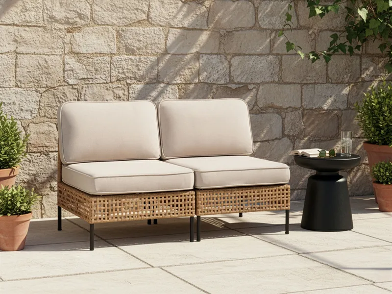 Soffa utomhus 2-Sits Omegana Utan Armstöd Konstrotting - Beige/Svart - Utemöbler & utemiljö - Utesoffa
