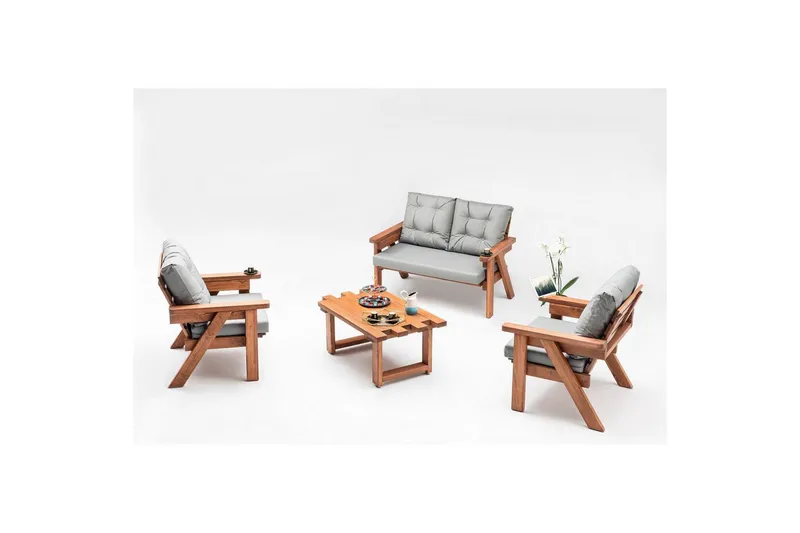 Trädgård 1-sitssoffa Zaron Grå / Valnöt - Rödfärgat trä/Grå - Utemöbler & utemiljö - Loungemöbler - Loungestol utomhus