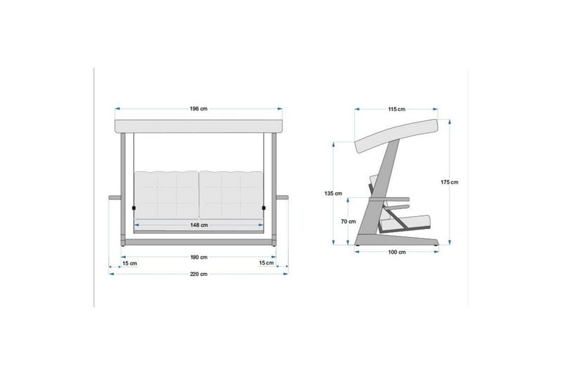 Trädgårds Trippel Gungstol Viva Antracit - Antracit, 220 x 100 x 175 cm - Utemöbler & utemiljö - Utesoffa - Hängsoffa