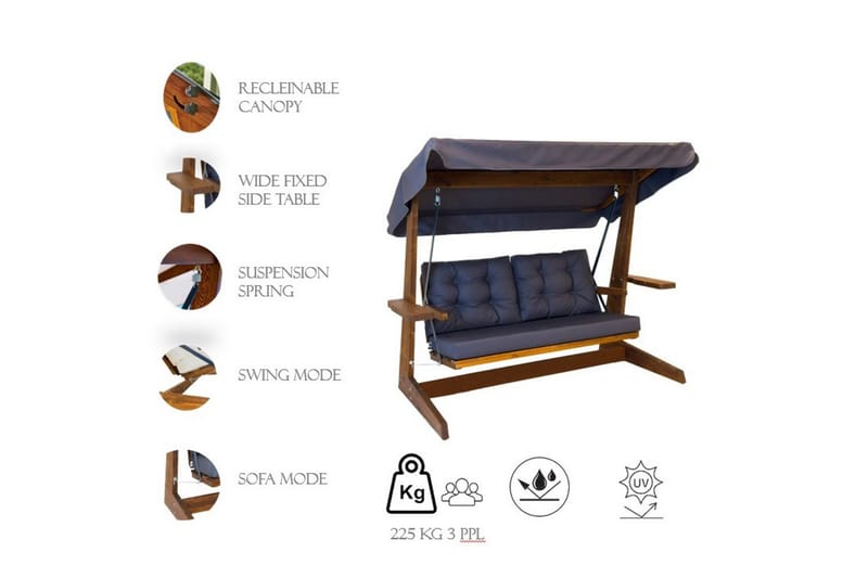 Trädgårds Trippel Gungstol Viva Antracit - Antracit, 220 x 100 x 175 cm - Utemöbler & utemiljö - Utesoffa - Hängsoffa