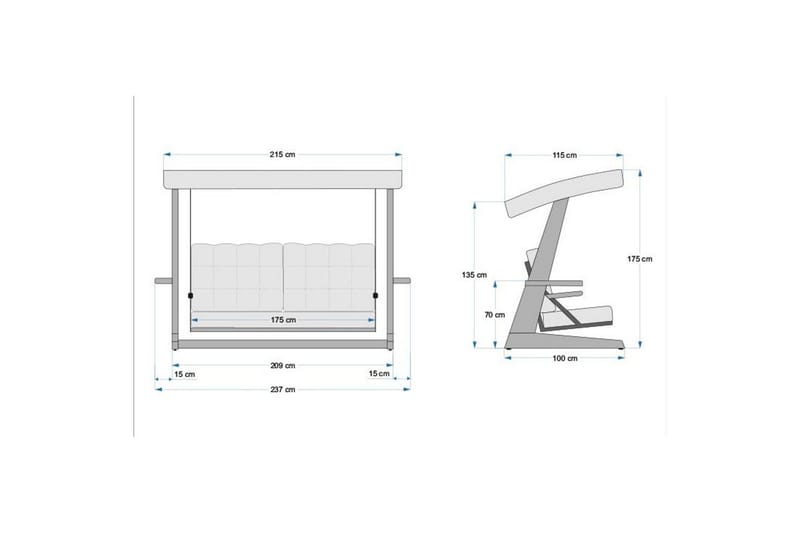 Trädgårds Trippel Gungstol Viva Antracit - Antracit, 237 x 100 x 175 cm - Utemöbler & utemiljö - Utesoffa - Hängsoffa