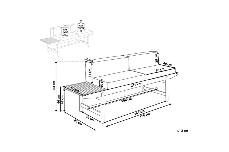 Trädgårdsbänk Giaveno - 210x65x84 cm - Utemöbler & utemiljö - Utesoffa - Trädgårdsbänk & utebänk
