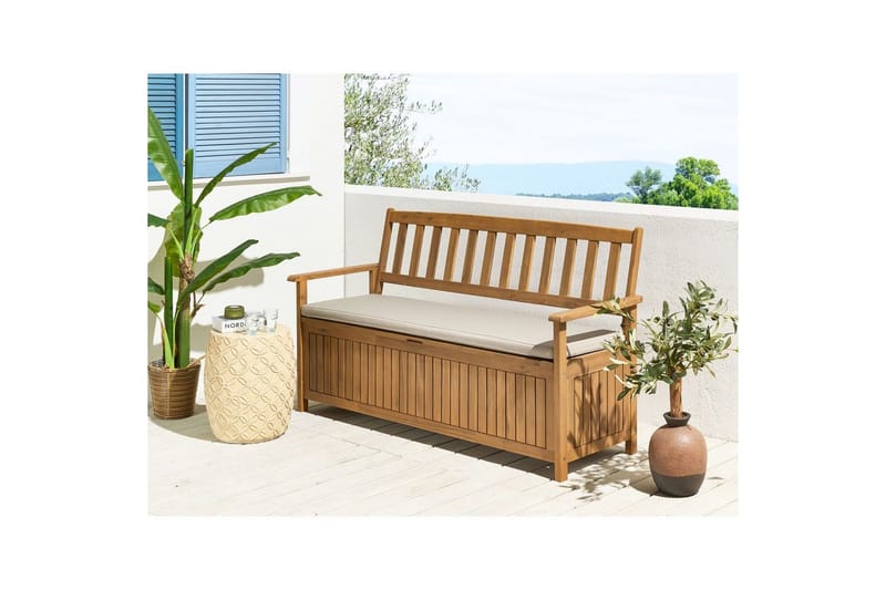 Trädgårdsbänk med dyna Sovana Ljus trä/beige/grå, 160 cm - Ljus trä/beige/grå, 160 cm - Utemöbler & utemiljö - Utesoffa - Trädgårdsbänk & utebänk