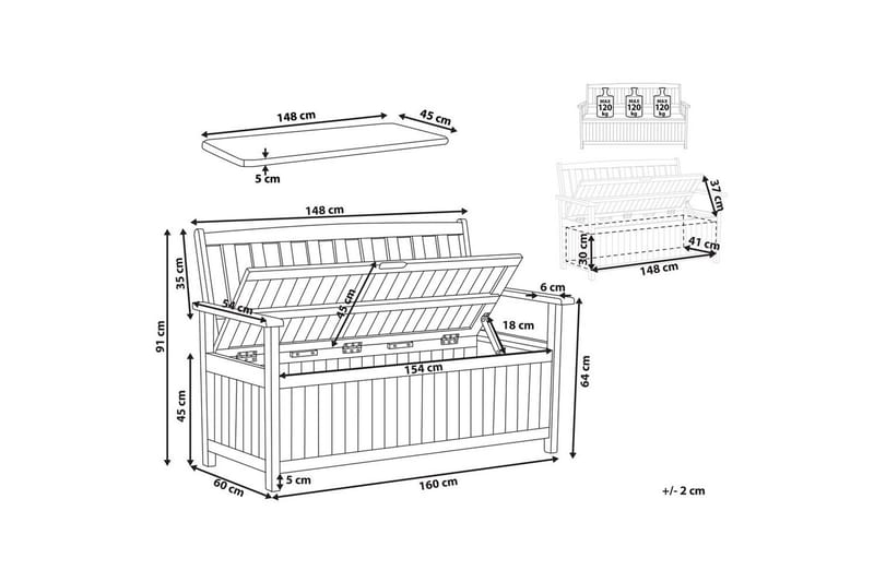Trädgårdsbänk med dyna Sovana Ljus trä/röd, 160 cm - Ljus trä/röd, 160 cm - Utemöbler & utemiljö - Utesoffa - Trädgårdsbänk & utebänk