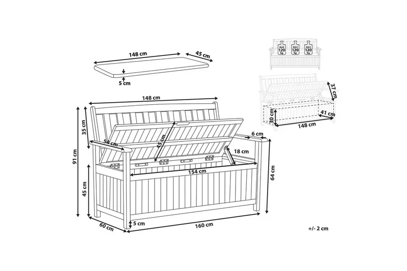 Trädgårdsbänk med dyna Sovana Ljus trä/röd, 160 cm - Ljus trä/röd, 160 cm - Utemöbler & utemiljö - Utesoffa - Trädgårdsbänk & utebänk