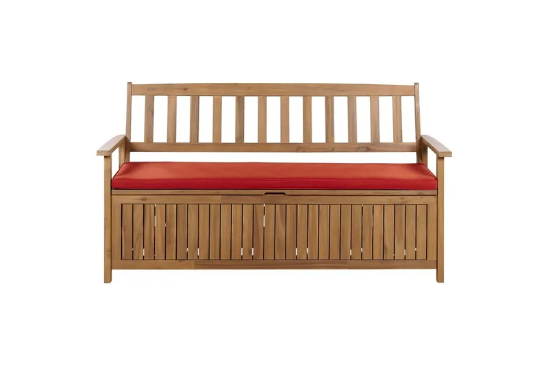 Trädgårdsbänk med dyna Sovana Ljus trä/röd, 160 cm, Ljus trä/röd, 160 cm