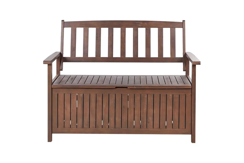 Trädgårdsbänk med dyna Sovana Mörkt trä/rött, 120 cm - Mörkt trä/rött, 120 cm - Utemöbler & utemiljö - Utesoffa - Trädgårdsbänk & utebänk