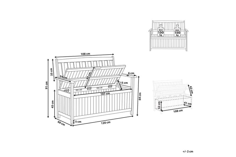 Trädgårdsbänk med dyna Sovana Rödbrun/rött, 120 cm - Rödbrun/rött, 120 cm - Utemöbler & utemiljö - Utesoffa - Trädgårdsbänk & utebänk