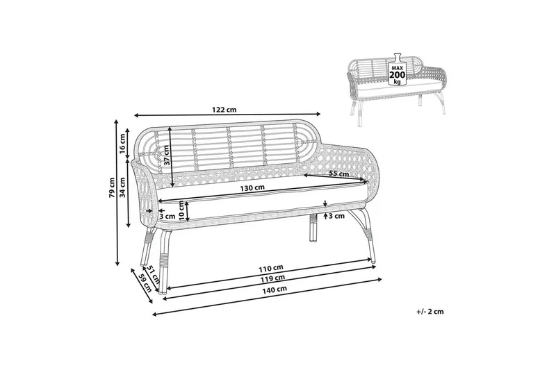 Trädgårdsbänk med dyna Pratello - Utemöbler & utemiljö - Utesoffa - Trädgårdssoffa