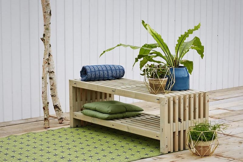 PLUS Rustik trallBänk Utomhus Design 138x49x45cm m/hylla - drivvedsf - Grå|Beige - Utemöbler & utemiljö - Utesoffa - Trädgårdsbänk & utebänk