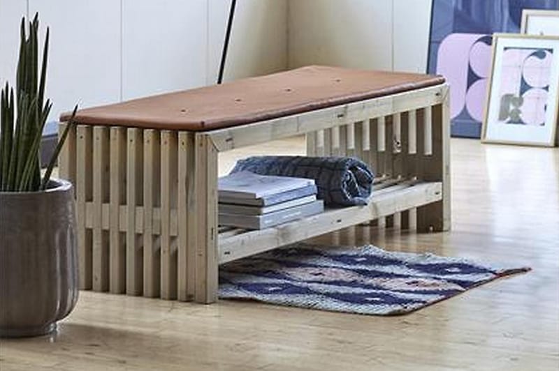 PLUS Rustik trallBänk Utomhus Design 138x49x45cm m/hylla - drivvedsf - Grå|Beige - Utemöbler & utemiljö - Utesoffa - Trädgårdsbänk & utebänk
