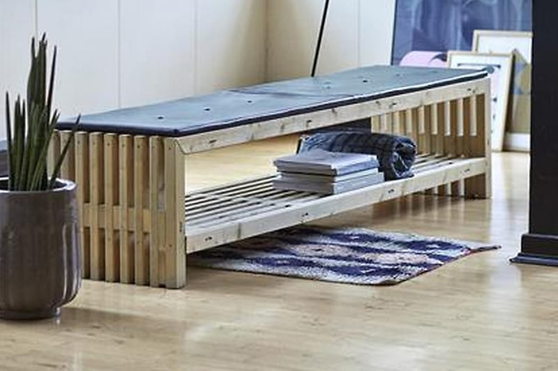 PLUS Rustik trallBänk Utomhus Design 218x49x45cm m/hylla - Naturell - Utemöbler & utemiljö - Utesoffa - Trädgårdsbänk & utebänk