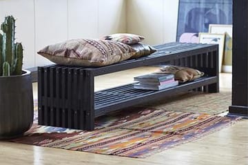 PLUS Rustik trallBänk Utomhus Design 218x49x45cm m/hylla - Svart - Utemöbler & utemiljö - Utesoffa - Trädgårdsbänk & utebänk
