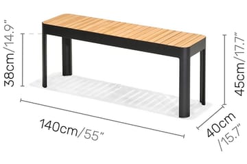 Portals Utebänk 143 cm - Svart/Trä - Utemöbler & utemiljö - Utesoffa - Trädgårdsbänk & utebänk