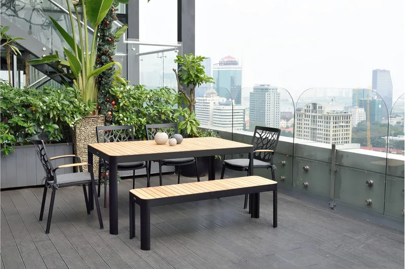 Portals Utebänk 143 cm - Svart/Trä - Utemöbler & utemiljö - Utesoffa - Trädgårdsbänk & utebänk