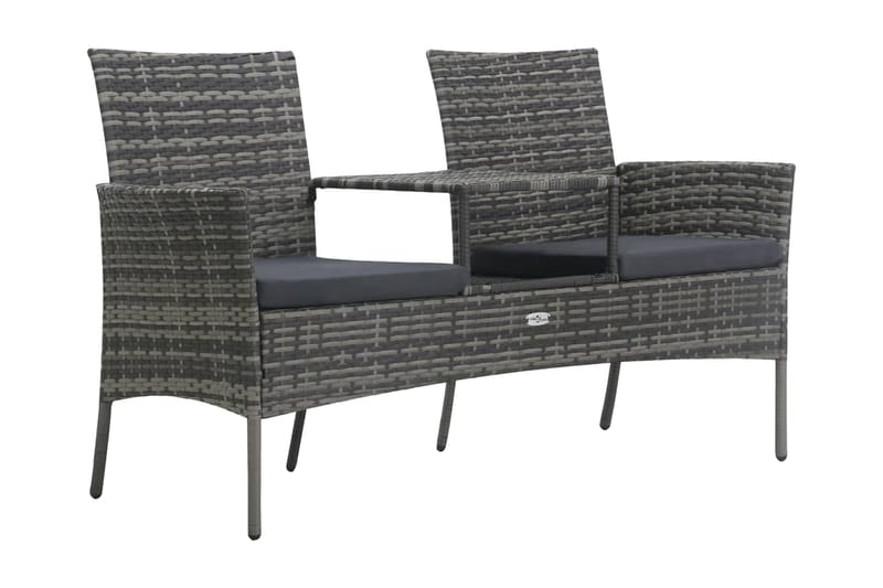 Trädgårdsbänk 2-sits med bord konstrotting antracit - Grå - Trädgårdsbänk & utebänk
