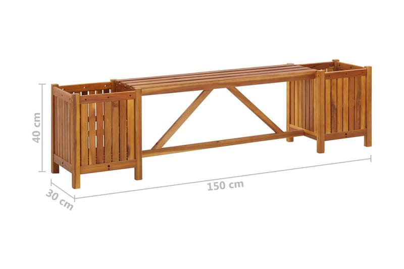 Trädgårdsbänk med 2 odlingslådor 150x30x40 cm massivt akacia - Brun - Trädgårdsbänk & utebänk
