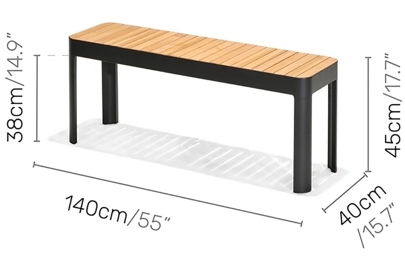 Utebänk Portals 143 cm - Svart/Trä - Trädgårdsbänk & utebänk